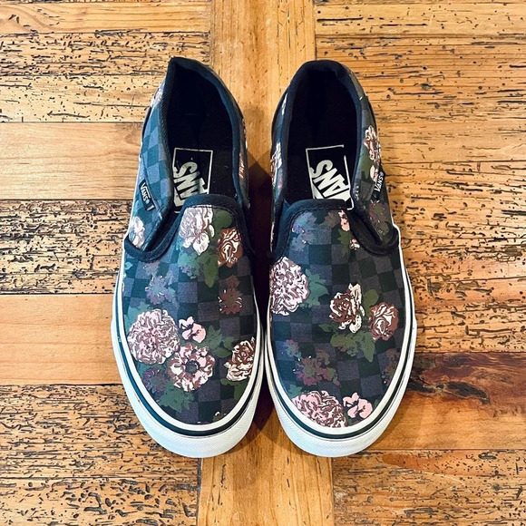 Vans Off the Wall slip-on canvas sneakers women 5 or kids 3.5 black pink floral - Picture 4 of 9